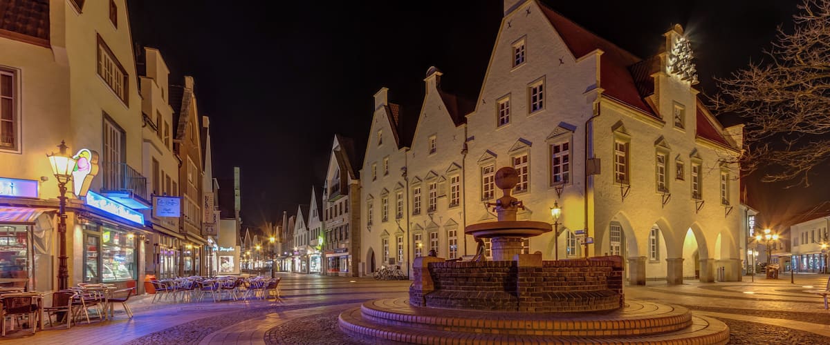 Historical City Hall at night, Haltern am See, North Rhine-Westphalia, Germany