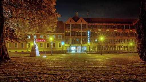 Town hall (and sculpture of Kardinal von Galen), Haltern am See, North Rhine-Westphalia, Germany