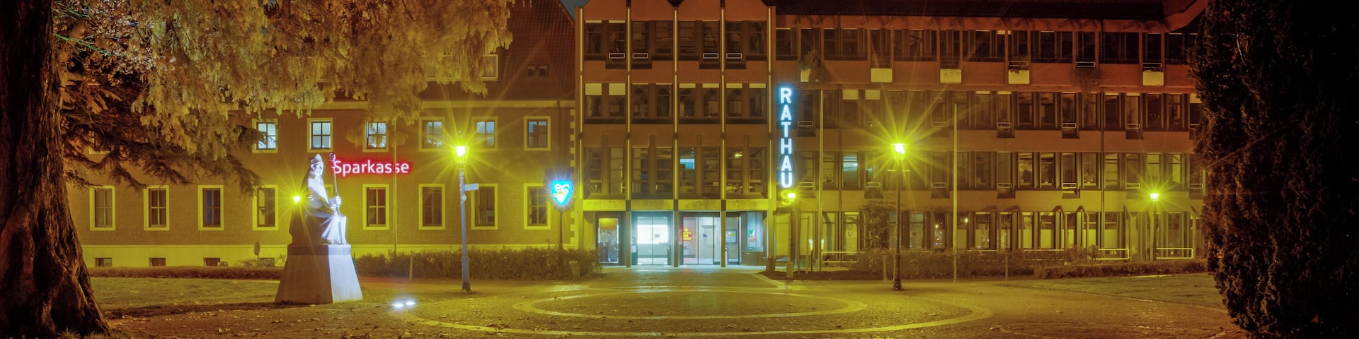 Town hall (and sculpture of Kardinal von Galen), Haltern am See, North Rhine-Westphalia, Germany
