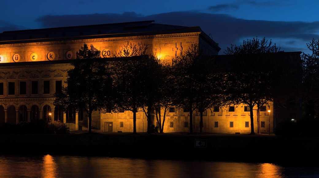 Town Event Hall ("Stadthalle") of Mülheim an der Ruhr at blue hour