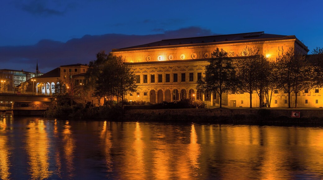 Town Event Hall ("Stadthalle") of Mülheim an der Ruhr at blue hour
