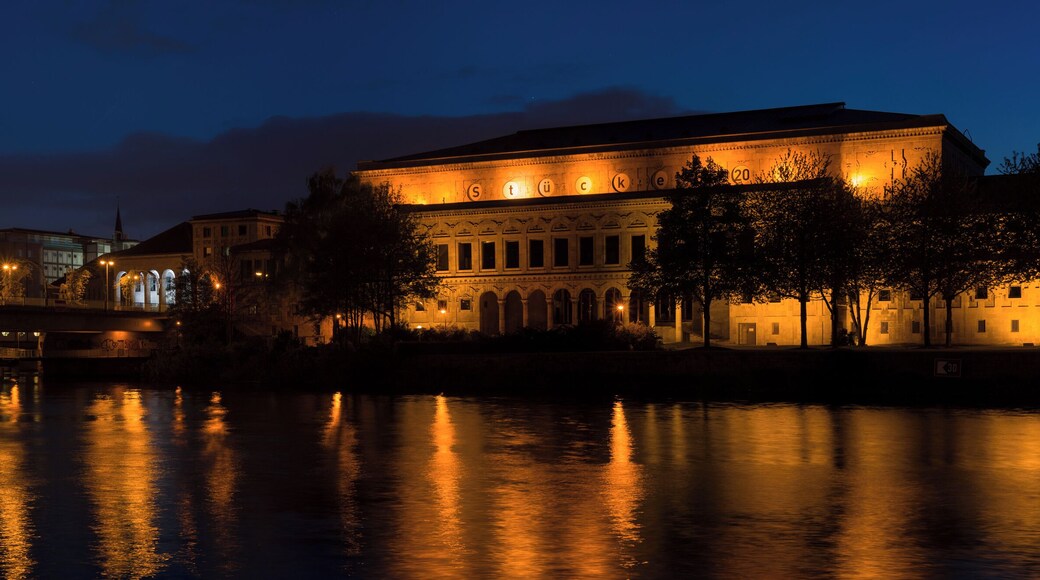 Town Event Hall ("Stadthalle") of Mülheim an der Ruhr at blue hour