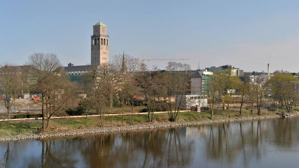 Panorama of the central business district of Mülheim, Germany