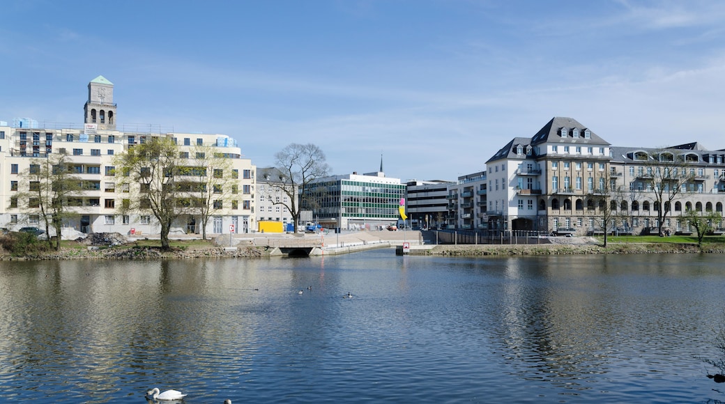 View on the new Ruhr promenade at Mülheim an der Ruhr. The new promenande is a key project of the urban development project "Ruhrbania"