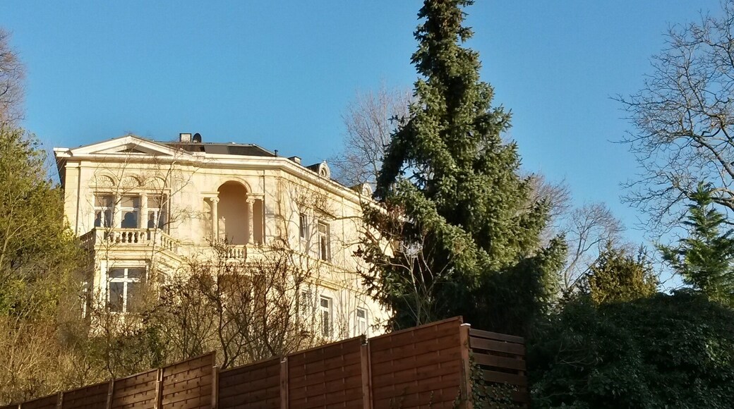 Villa Schneider in Ober-Ingelheim, Bahnhofstrasse 58, historistic handsome hip roof construction, referred to 1879 and 1896, view from the northwest