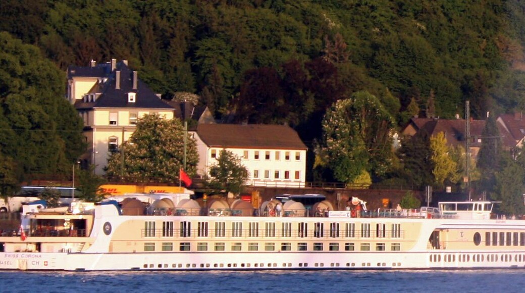 Swiss Corona am Anleger Kripp. Camera: Canon EOS 1000D License on Flickr (2011-01-18): CC-BY-2.0 Flickr tags: Remagen, Linz, Feuerwerk, Fireworks, Volksfest, Tourismus, Touristen, Fest