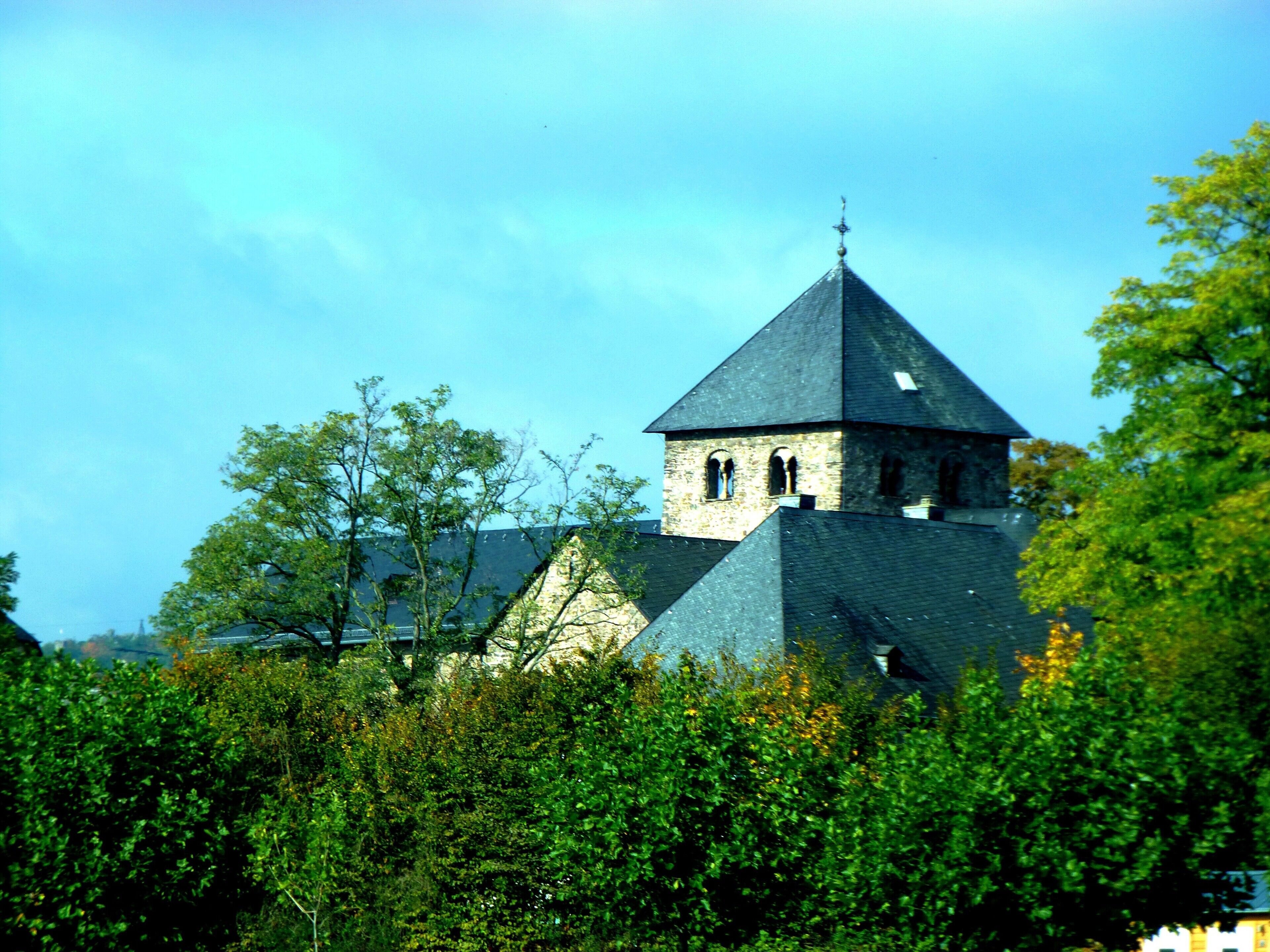 Oestrich-Mittelrhein - Basilika Sankt Ägidius von der Rheinfähre aus gesehen