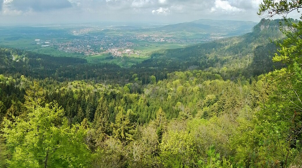 Schinderlucke 949 m ü. NN: Ausblick vom Albtraufgängerweg in der Nähe vom Hörnle Richtung Balingen