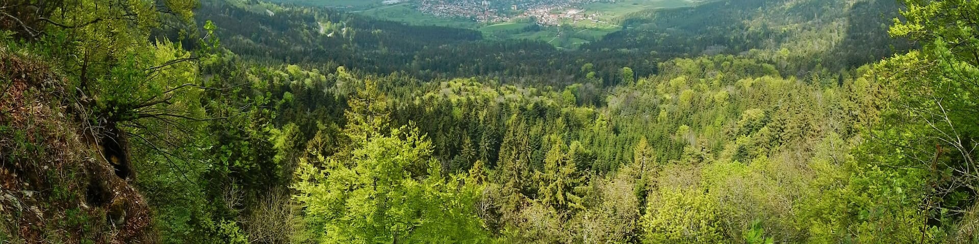 Schinderlucke 949 m ü. NN: Ausblick vom Albtraufgängerweg in der Nähe vom Hörnle Richtung Balingen