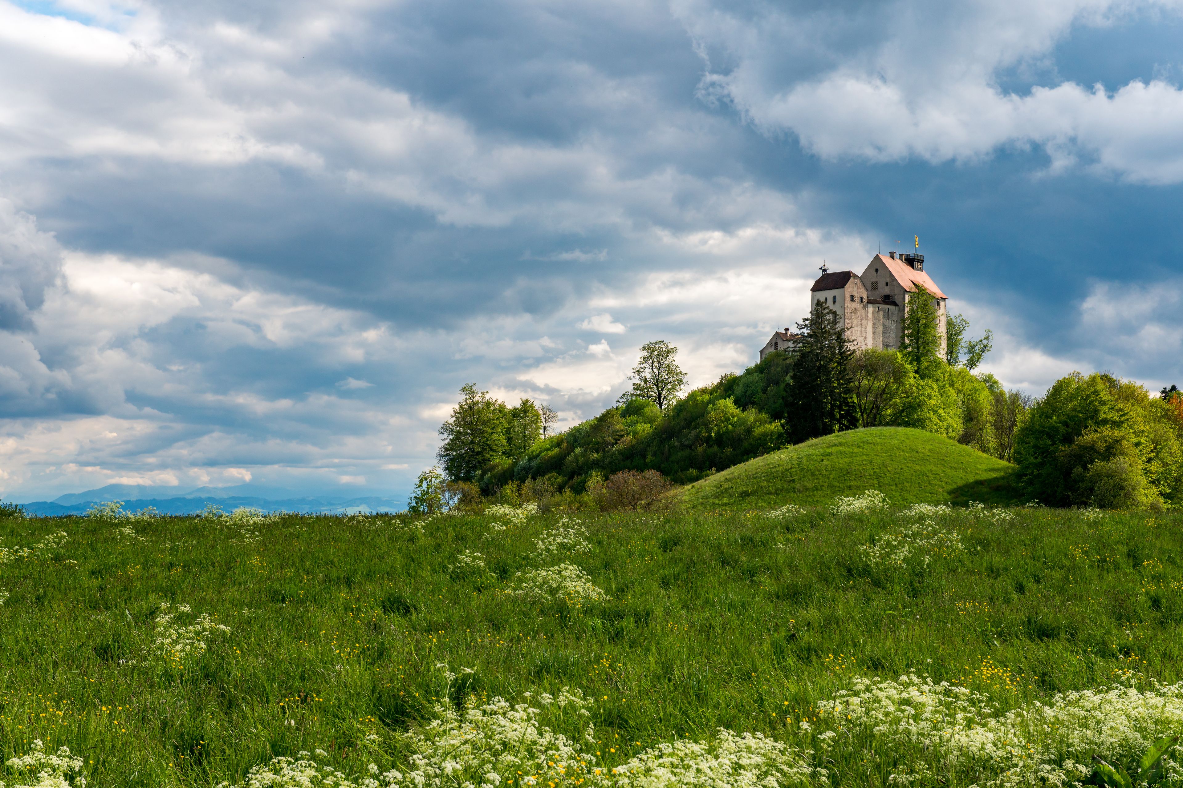 Beautiful green spring landscape around Waldburg Castle in Upper Swabia