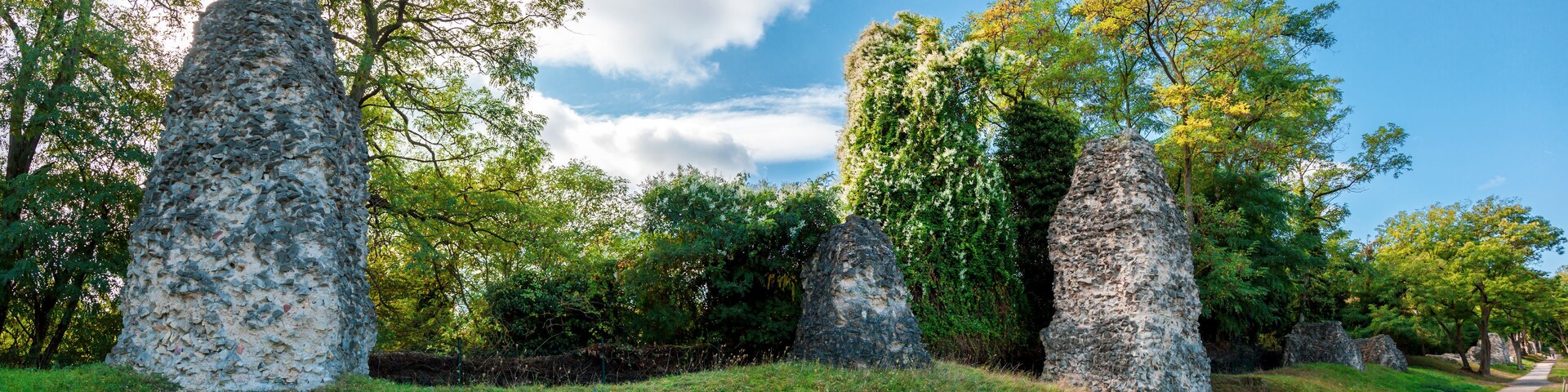 Roman Stones ( Römersteine ) Mainz, District Bretzenheim, Zahlbachtal, Germany. Remains aqueduct of a Roman Water pipe