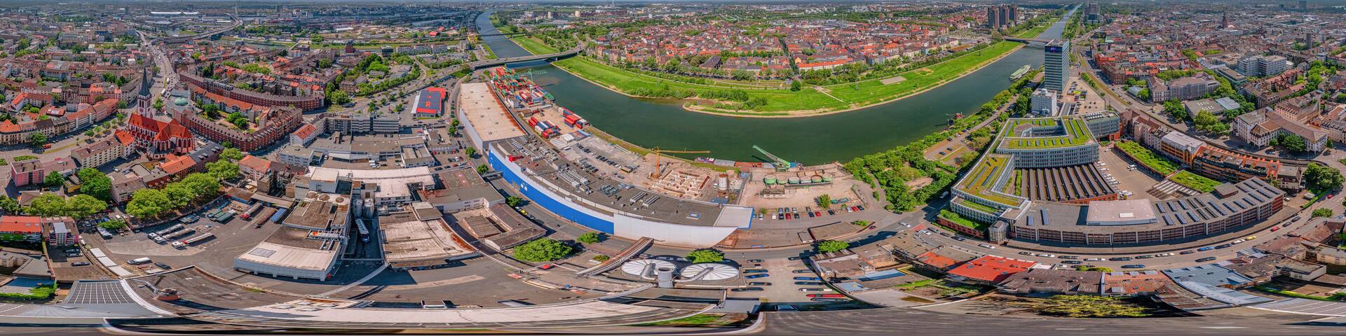 mannheim germany jungbusch aerial 360° vr environment equirectangular