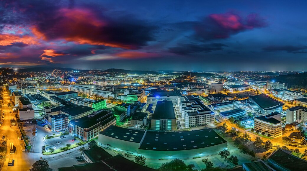 stuttgart feuerbach night aerial cityscape germany 360° panorama