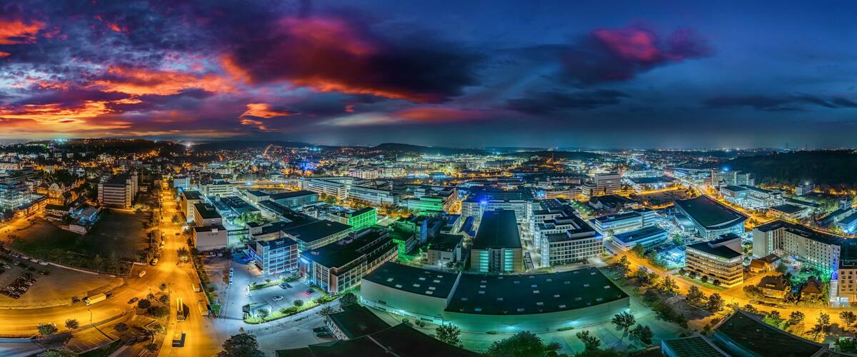 stuttgart feuerbach night aerial cityscape germany 360° panorama