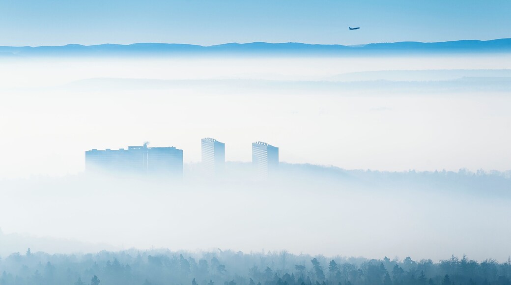 Blick vom Fernsehturm Stuttgart auf die Hochhäuser im Asemwald