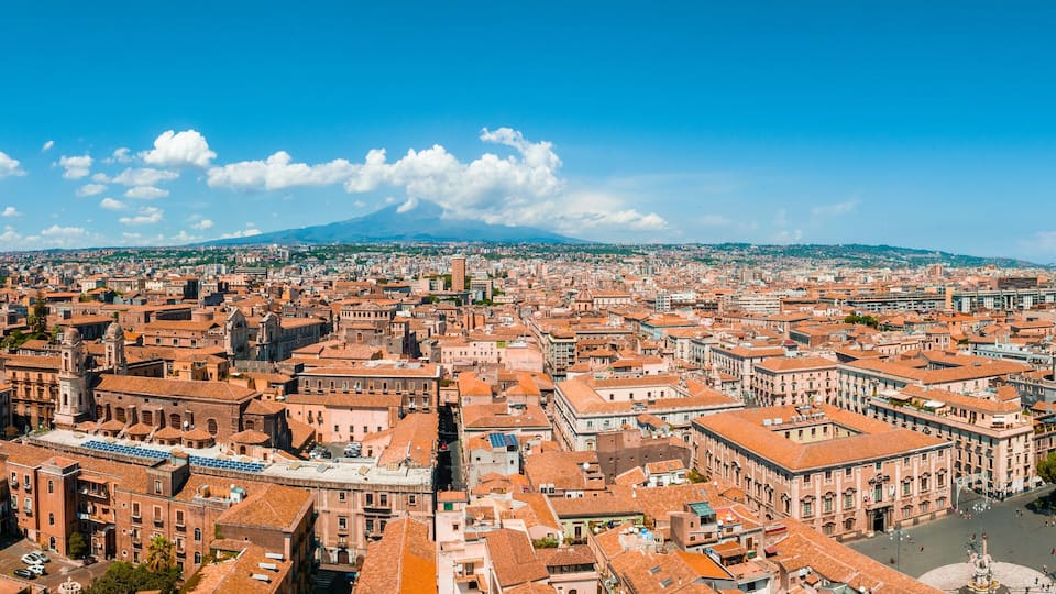 Aerial panoramic view of Trapani harbor, Sicily, Italy. Beautiful holiday town in Italy.