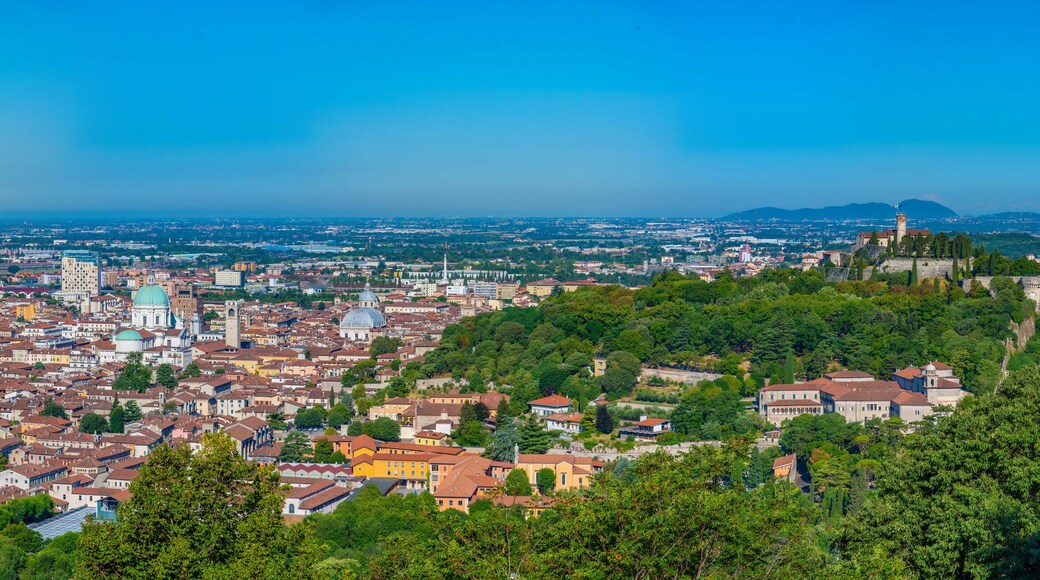 Aerial view of Brescia with castle on a hill, Italy