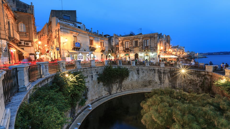 Ortigia in Syracuse night scene