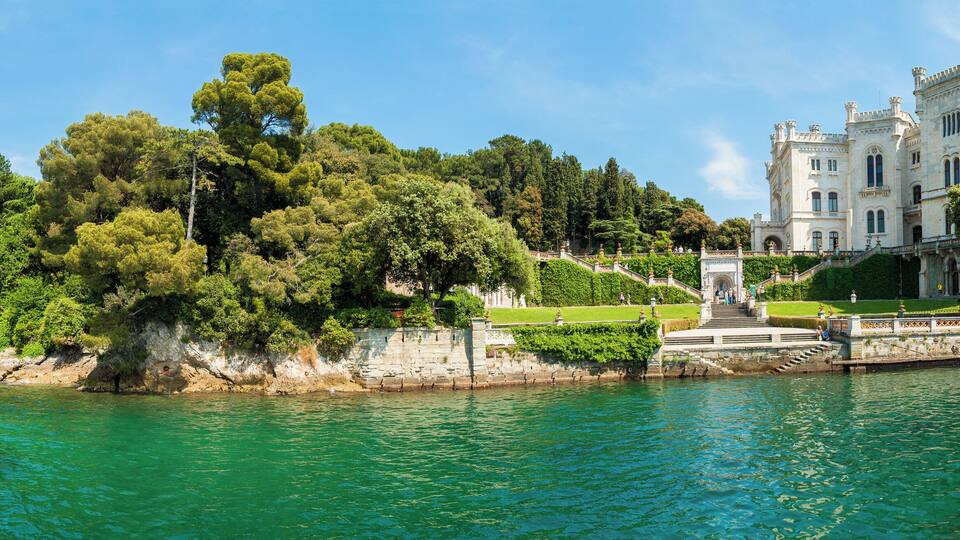Panorama of Miramare castle near Trieste, Italy