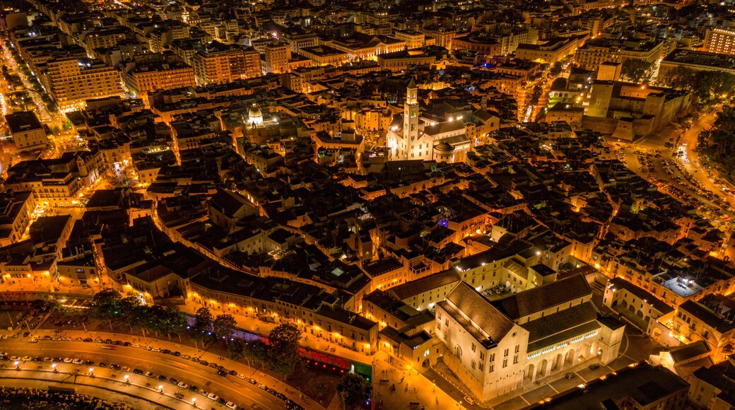 aerial drone night shot of bari old town bari vecchia