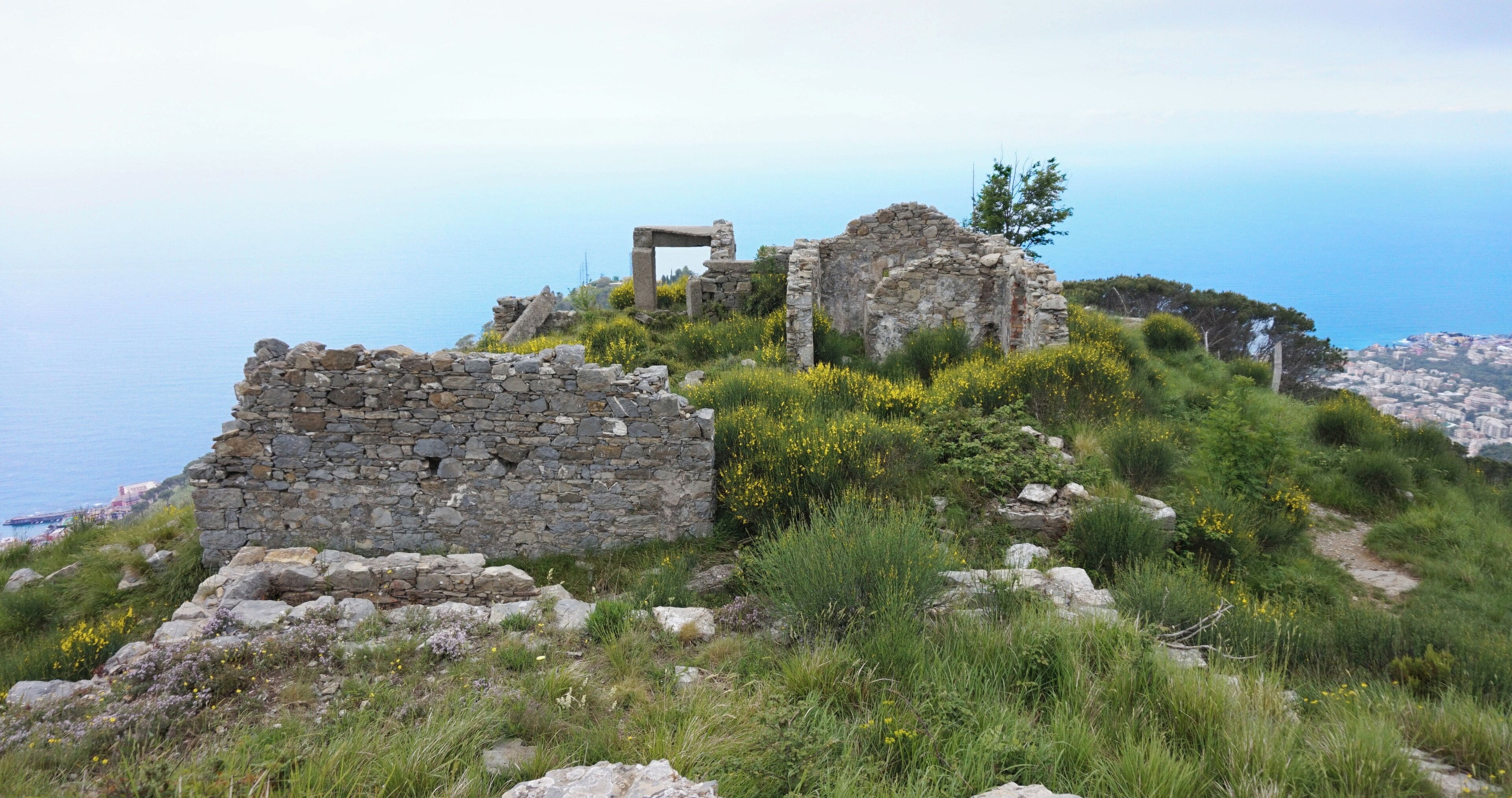 Building remain on a hill in Genoa, Italy.
