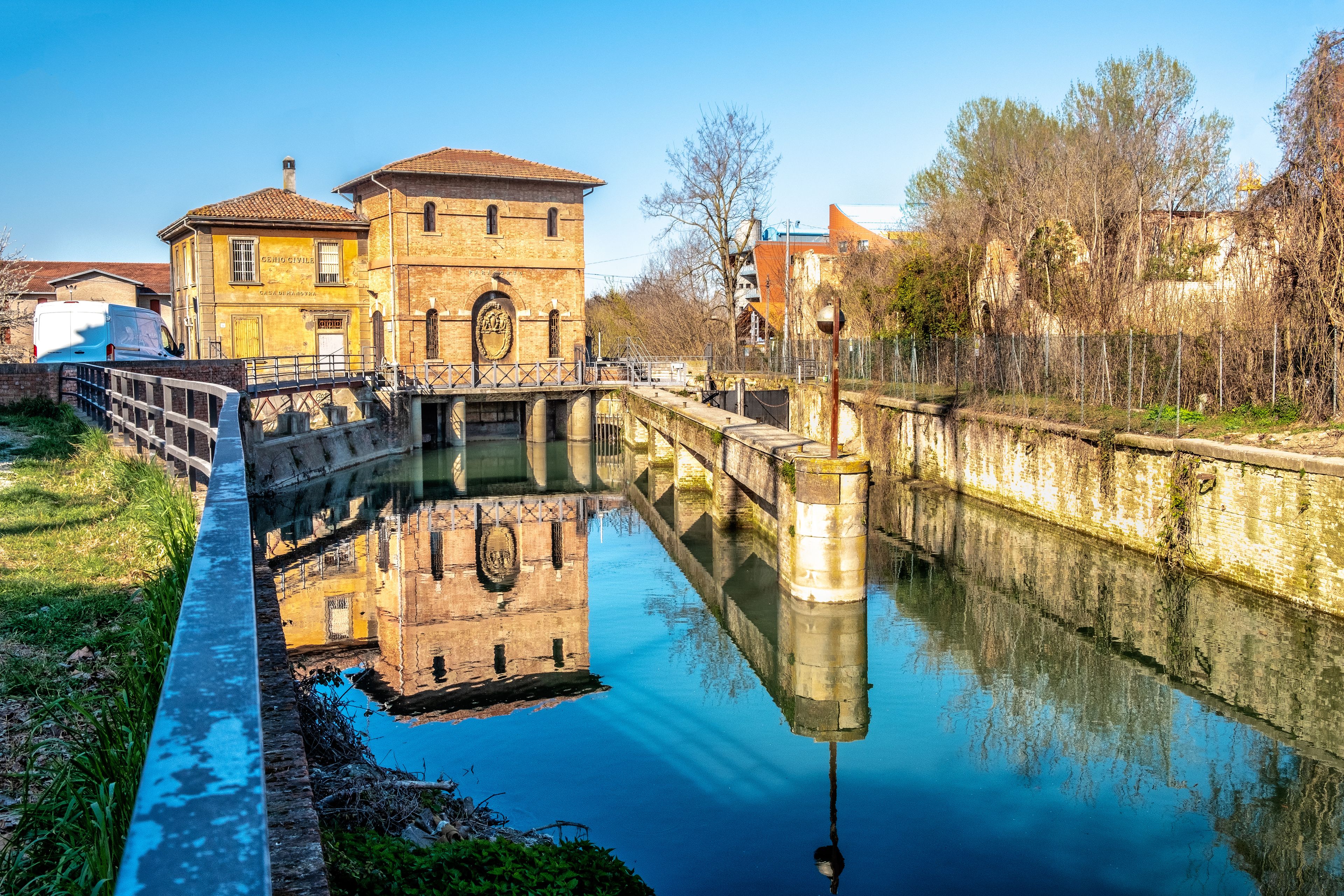 Bologna Battiferro Navile canal river lock - an historic landmark of the italian city