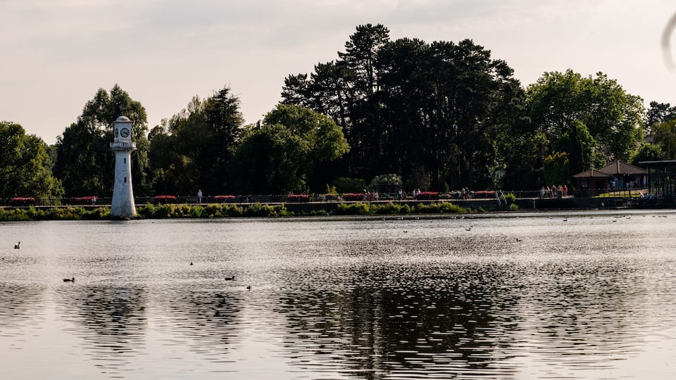 CARDIFF, WALES - AUG 10 : Lighthouse in Roath Park commemorating Captain Scotts ill-fated voyage to the Antartic in Cardiff on august 2019