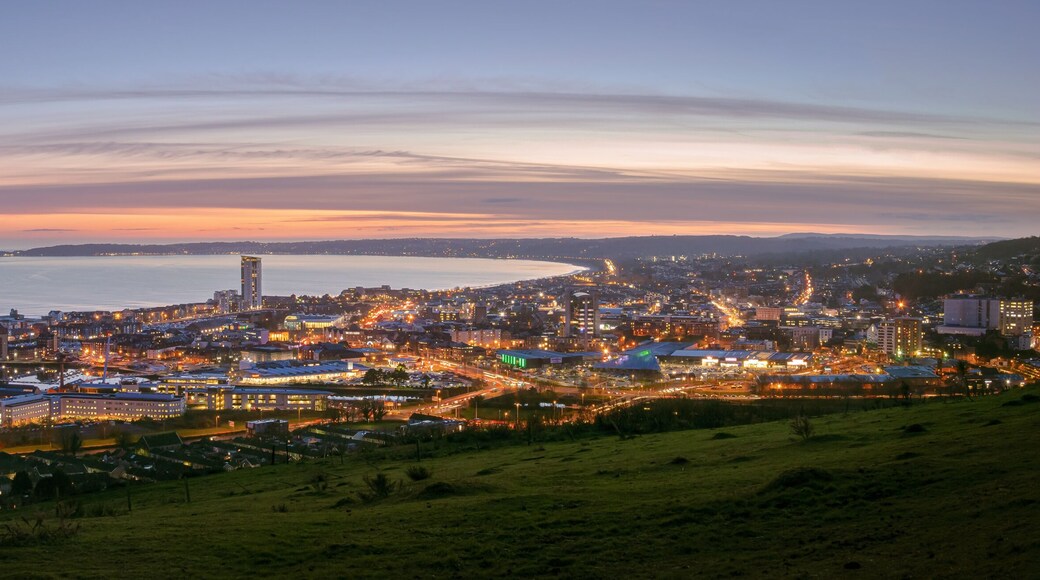 Swansea City at sunset