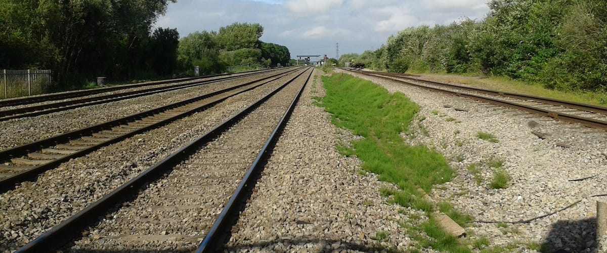 Possession at Wentloog. A view eastward showing (left to right) the Up Main, Down Main, Up Relief, down Relief and access/exit track from the freightliner terminal.