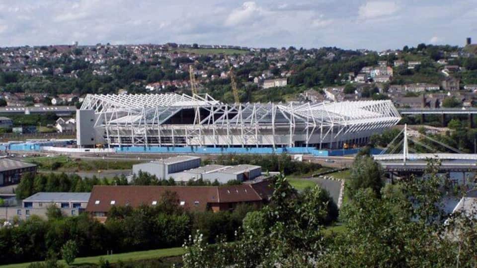 Liberty Stadium, Swansea, under construction, August 2004.