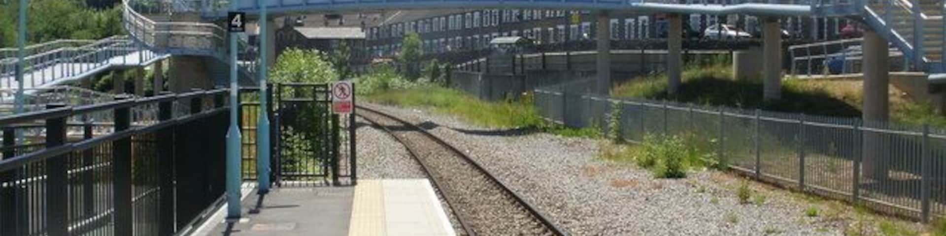 The view south from Newbridge railway station. The single-track railway line is crossed by the Calzaghe bridge opened in September 2009.