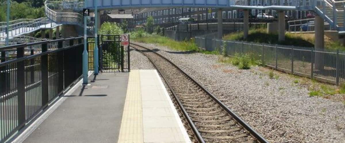 The view south from Newbridge railway station. The single-track railway line is crossed by the Calzaghe bridge opened in September 2009.