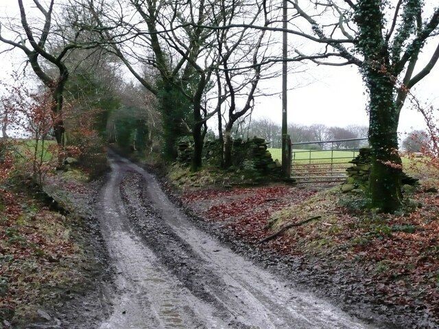 Track to Graig Farm The track heads south further into the square. However, there was a motor cycle scrambling event at the farm and I had to reverse down the lane three times as lots of "white" vans were leaving and they weren't giving way. So here's the northern part of the square.