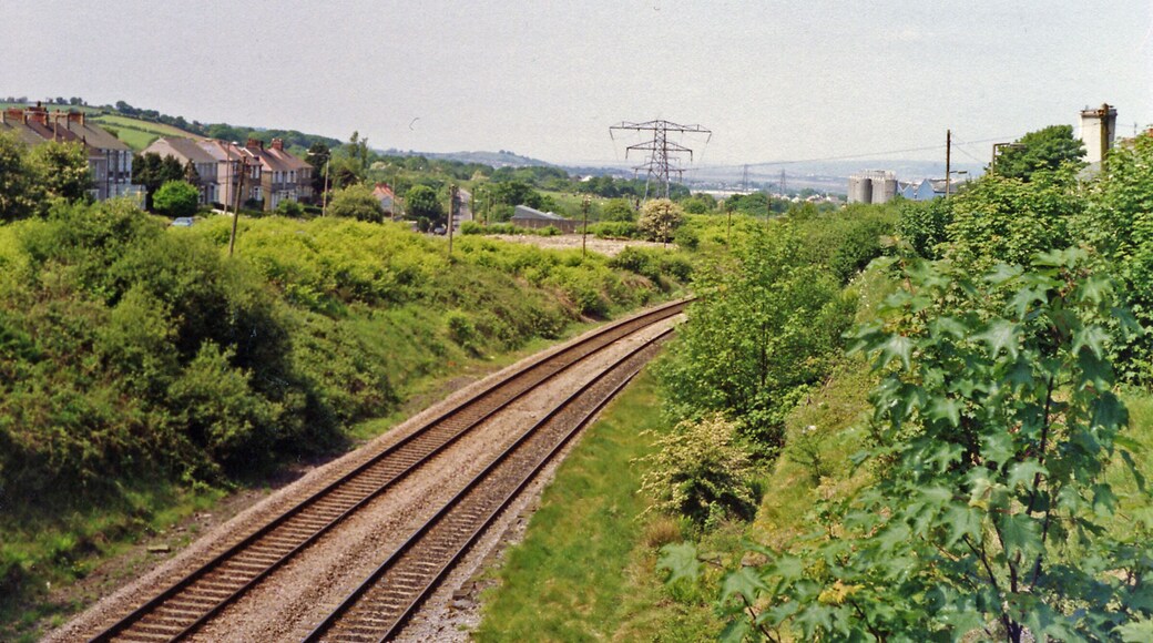 Site of Cockett station. View westward, towards Llanelli, Carmarthen etc.: ex-Great Western South Wales main line. The station, which had been mainly behind me on the east side of the bridge, was closed to passengers on 15/6/64, to goods 13/9/65.