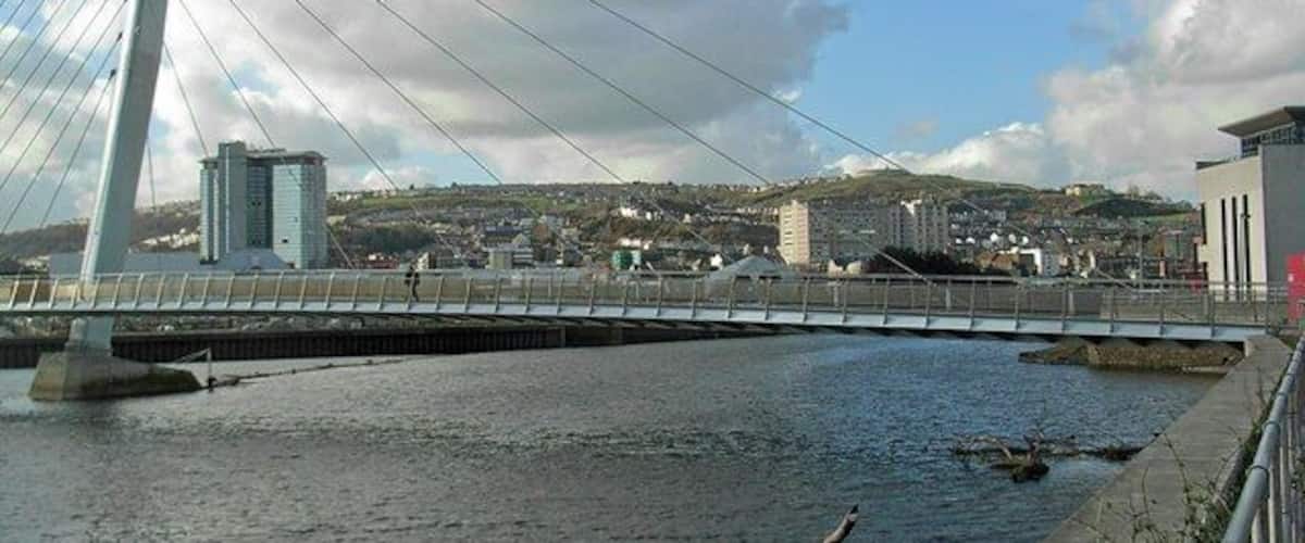 Swansea through the sail bridge Looking towards Mayhill and Townhill.