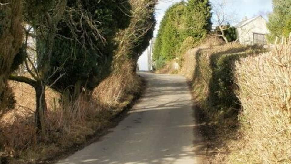 Steep climb on Cwrt-y-Bella approaching Darran Farm The AZ South Wales Valleys East Street Atlas is very useful on walks, showing many features in addition to streets, but contours are not shown. Thus I did not know what lay ahead along Cwrt-y-Bella, from the B4251 to Gwrhay. This photo shows a steep climb along the edge of Darran Farm.