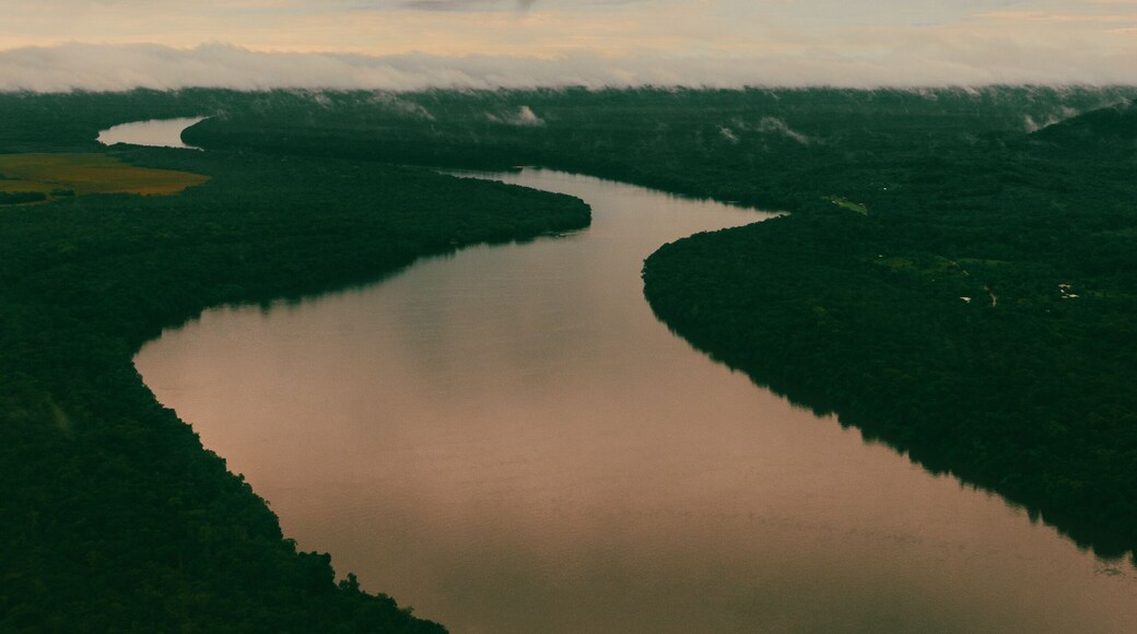 panoramic of the vaupes river from the sky and amazon jungle