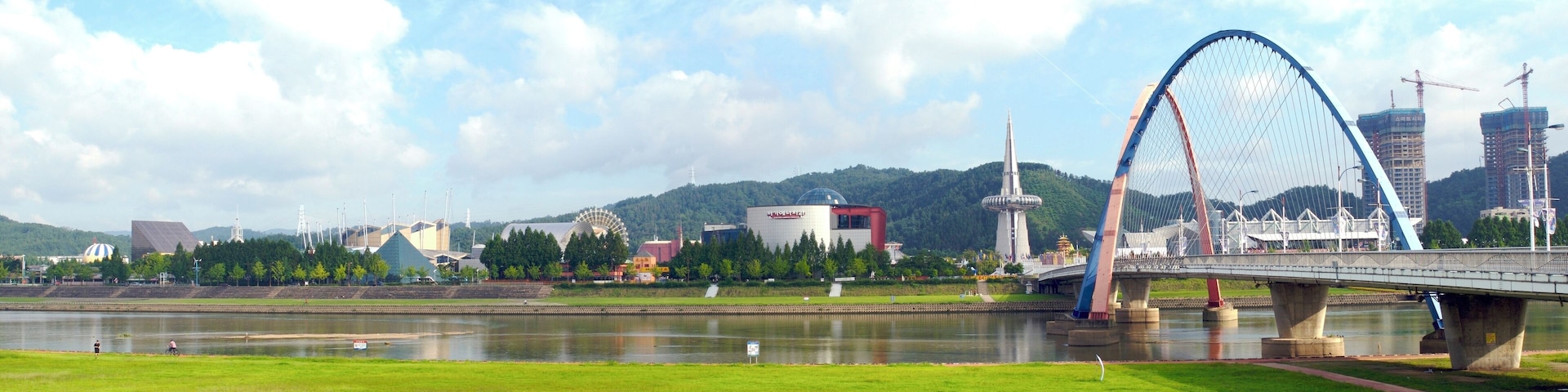 Panorama of the Expo Science Park in Daejeon, South Korea. It was stitched from four photographs that were taken from across Gapcheon.