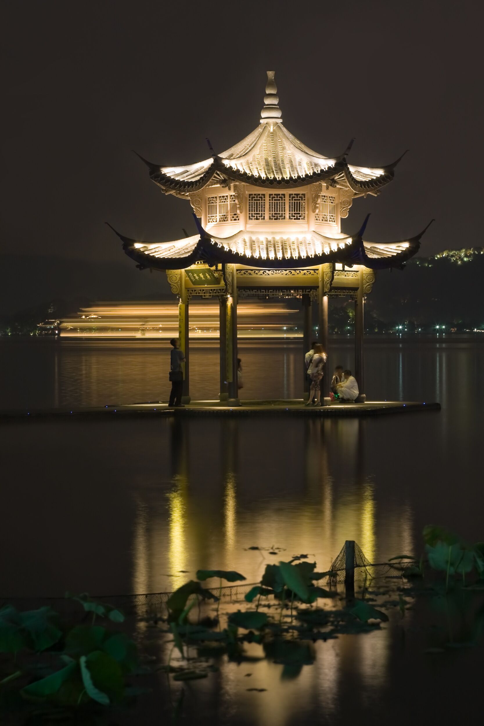 Long exposure image of Xihu Lake at night, Hangzhou, China, Asia