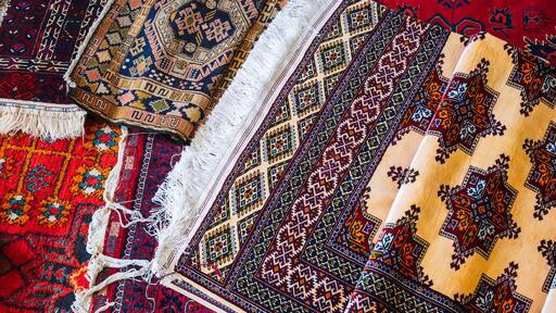 luxury oriental Asian carpets at the bazaar in Uzbekistan in Tashkent