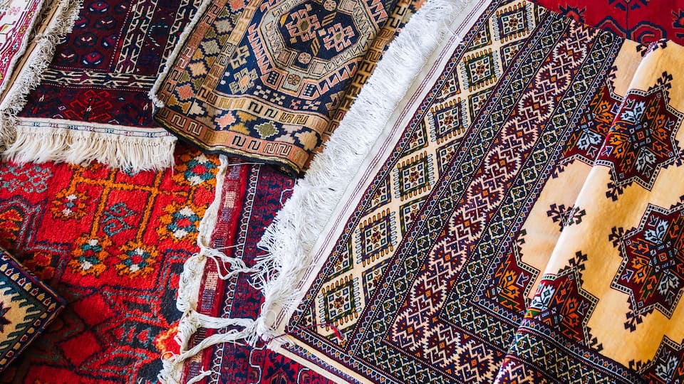 luxury oriental Asian carpets at the bazaar in Uzbekistan in Tashkent