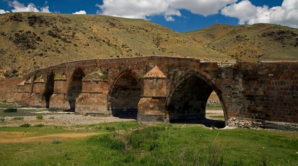 Historical Cobandere Bridge built in 1298 on Aras River, Kars Turkey.