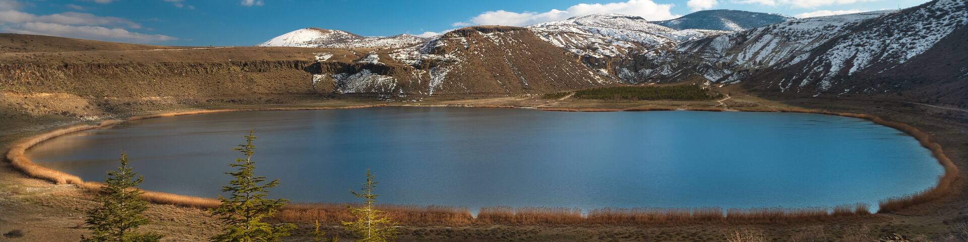 View of Narligol or Acigol Crater Lake. Winter season. Near Cappadocia, Nigde province, Turkey