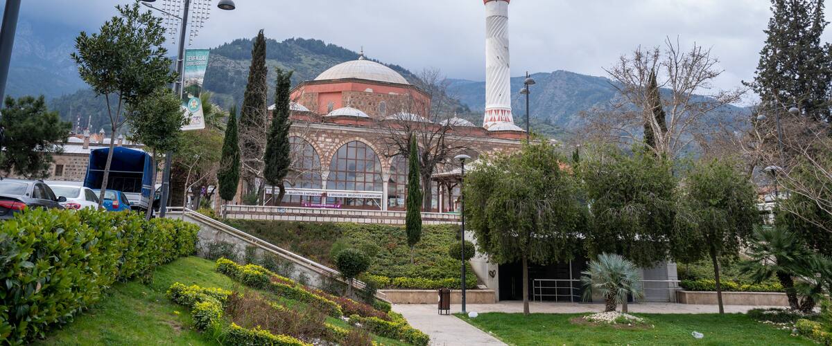 Hatuniye Mosque and City Park in Manisa, Turkey.