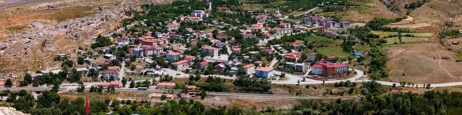 Aerial Views of Kemah Town and Highlands – Erzincan, Türkiye – Nature and Heritage from Above