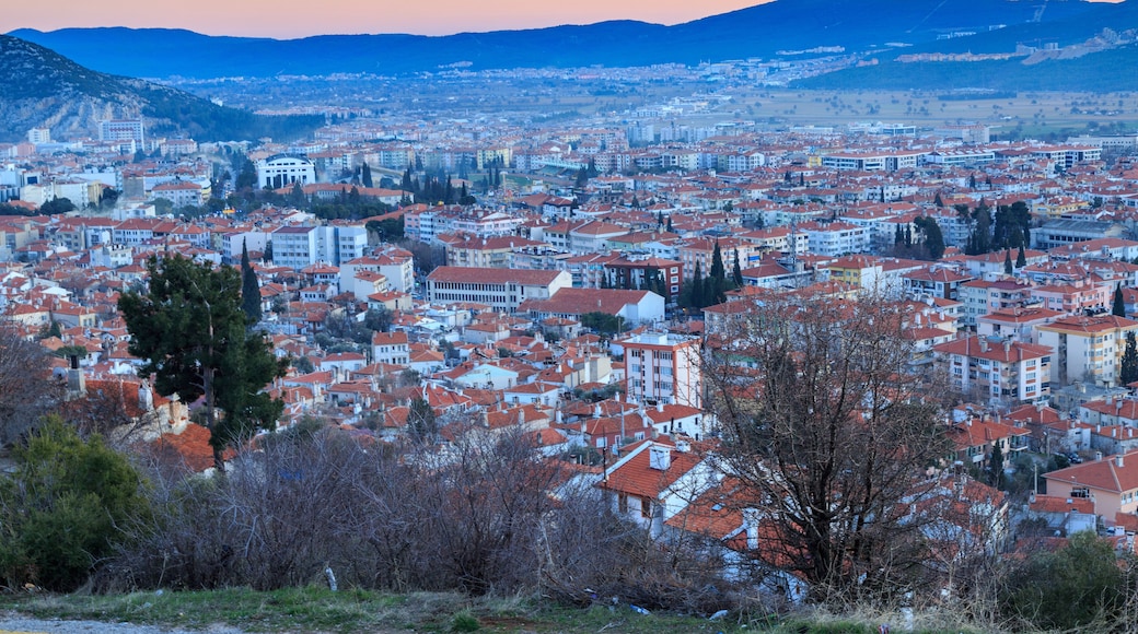 Mugla ariel cityscape during sunset.