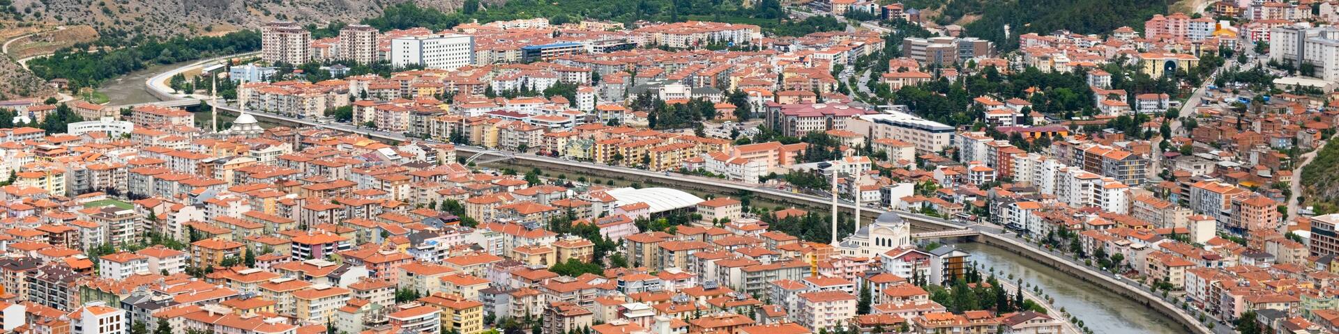 Top view of Amasya city, Turkey. Landspace of the city of Amasya province