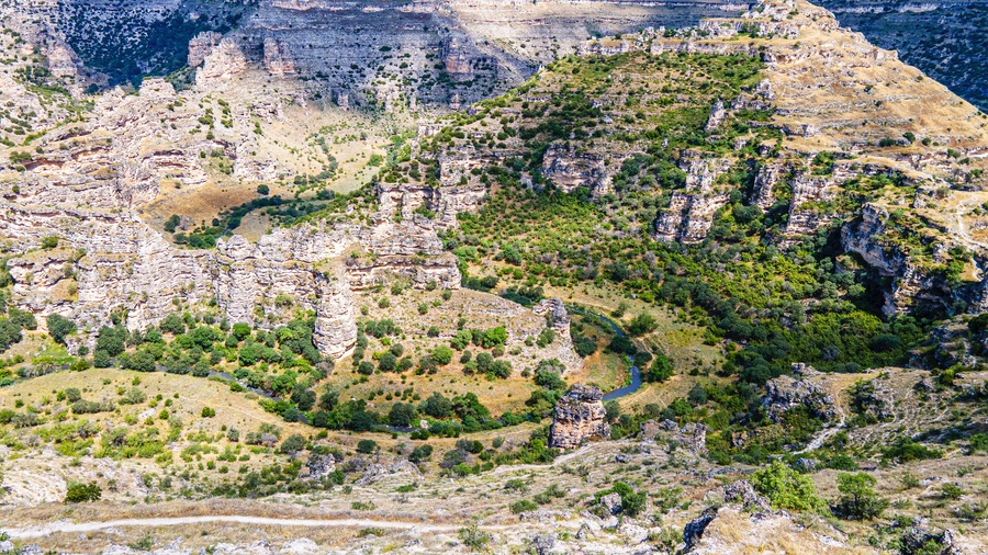 The scenic views of Ulubey Canyon Nature Park, which is a nature park in the Ulubey and Karahallı districts of Uşak, Turkey. The park provides suitable habitat for many species of animals and plants.