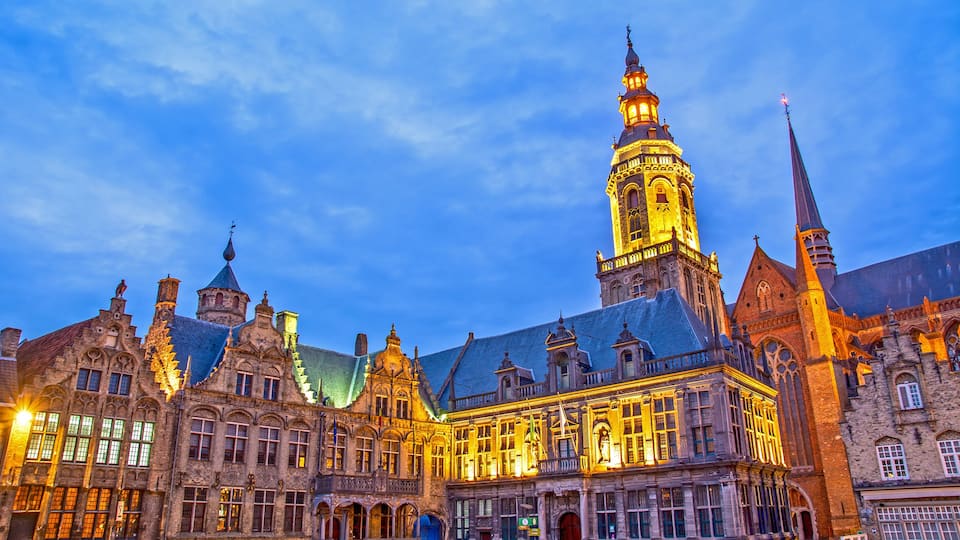 Veurne Furnes, West Flanders, Belgium at dusk