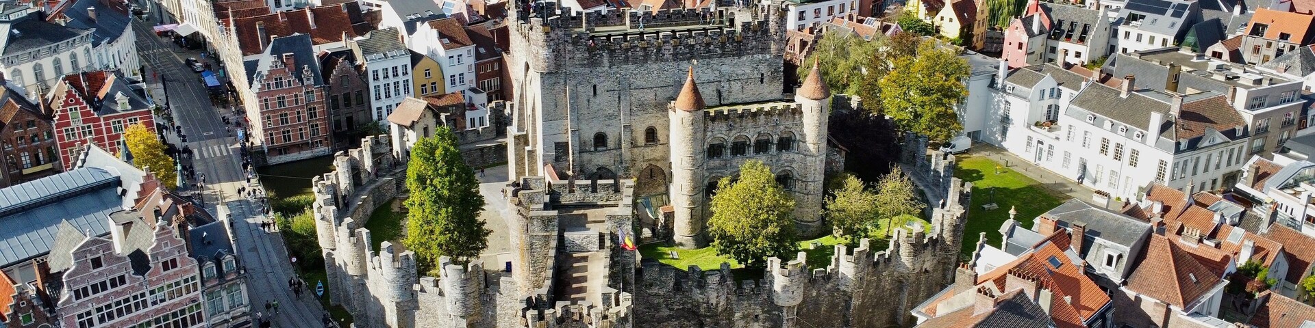 drone photo Castle of the counts of Flanders Ghent Belgium europe